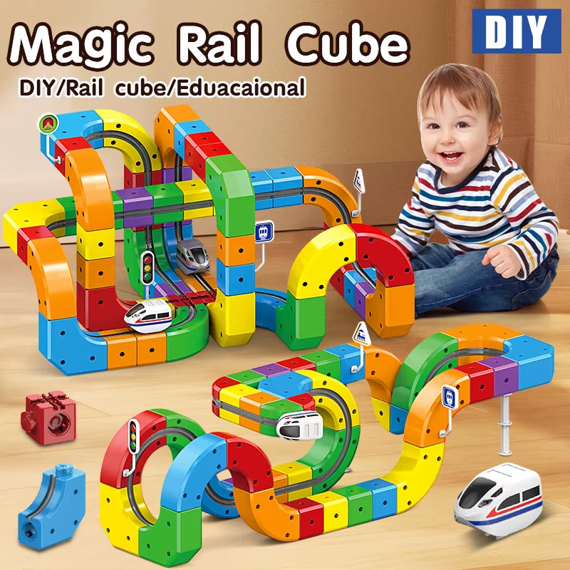 DIY Assembly Magic Track Train Building Block Multiple Shapes Kids STEM Educational Electronic Train Construction Tracks Toys